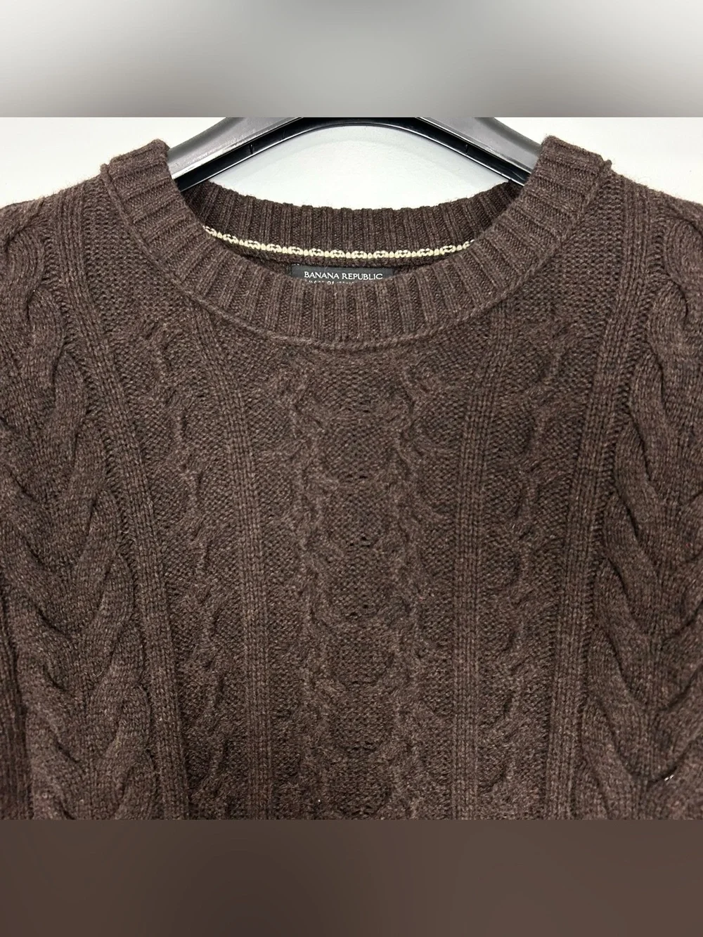 Banana Republic Cavo Wool Blend Sweater Men’s Size L Cable Knit Crew Neck Brown